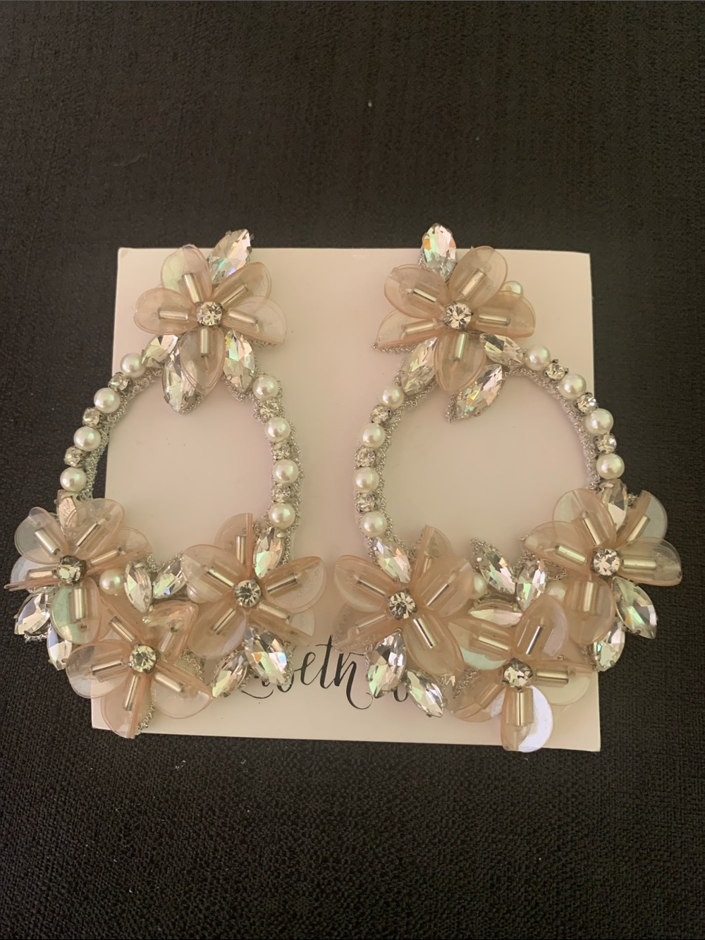Pearl & Crystal Floral Hoop Earrings in Blush Pink Elizabeth Bower